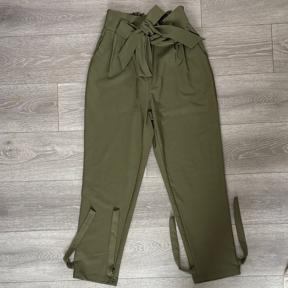 Grace Karin Khaki Tie-Waist Trousers